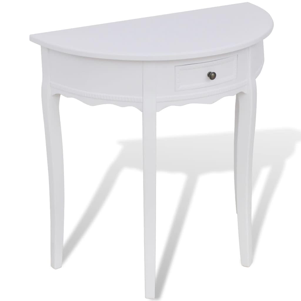 vidaXL Konsolentisch halbrund weiß mit Schublade MDF 80 cm