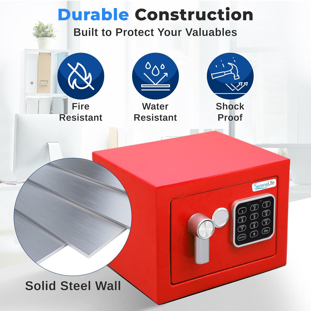 Serenelife Storage Safe Box digital Rot Stahl Mini-Tresor