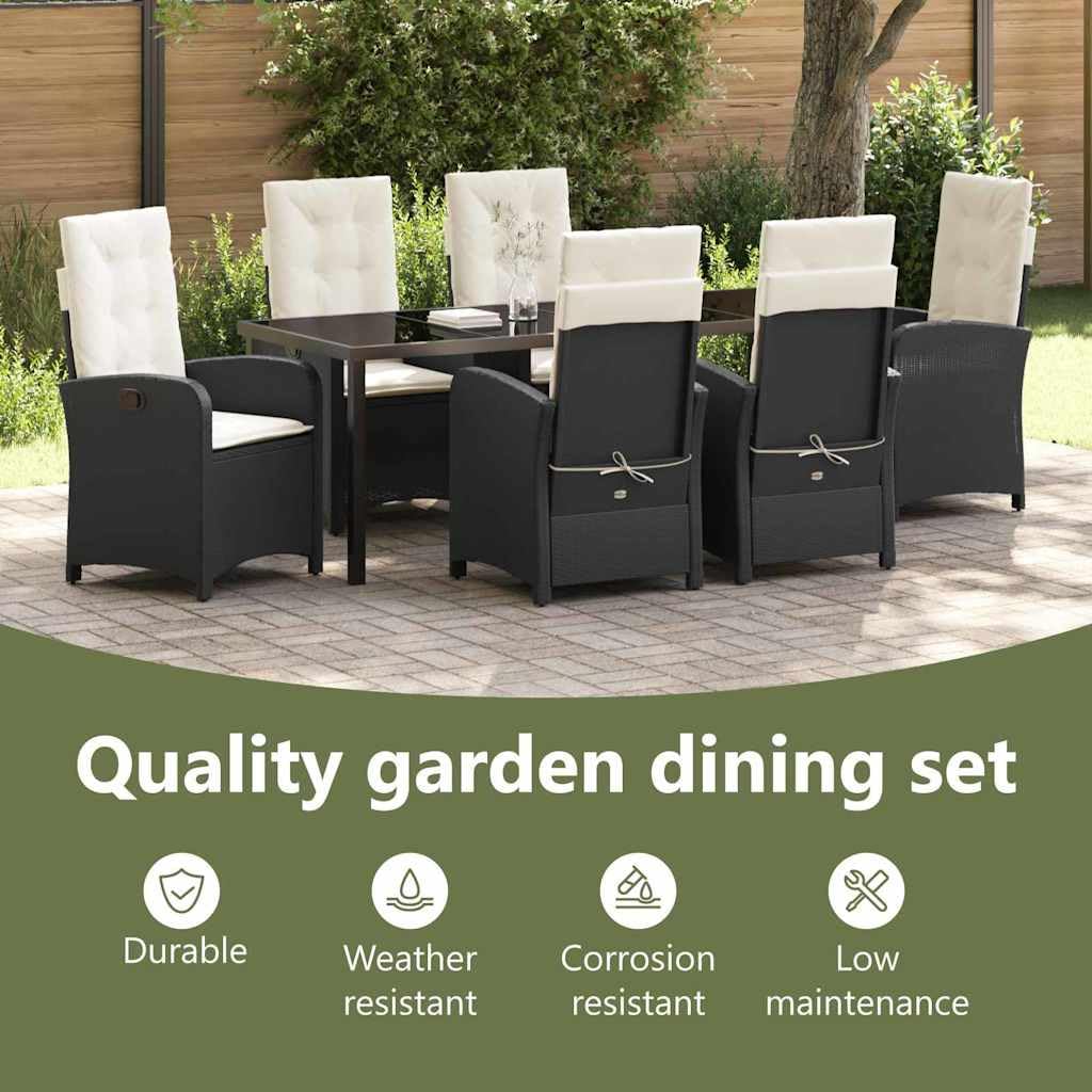 vidaXL Garten Essgruppe 7-tlg Poly-Rattan Schwarz-Cremeweiß 6-Sitzer