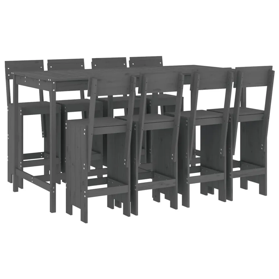 vidaXL Heim & Garten 9-tlg. Gartenbar-Set Holz Graue Kiefer