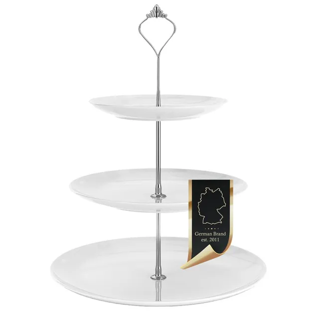 Intirilife Tortenständer Porzellan 3-stöckig Weiß 26,5 cm