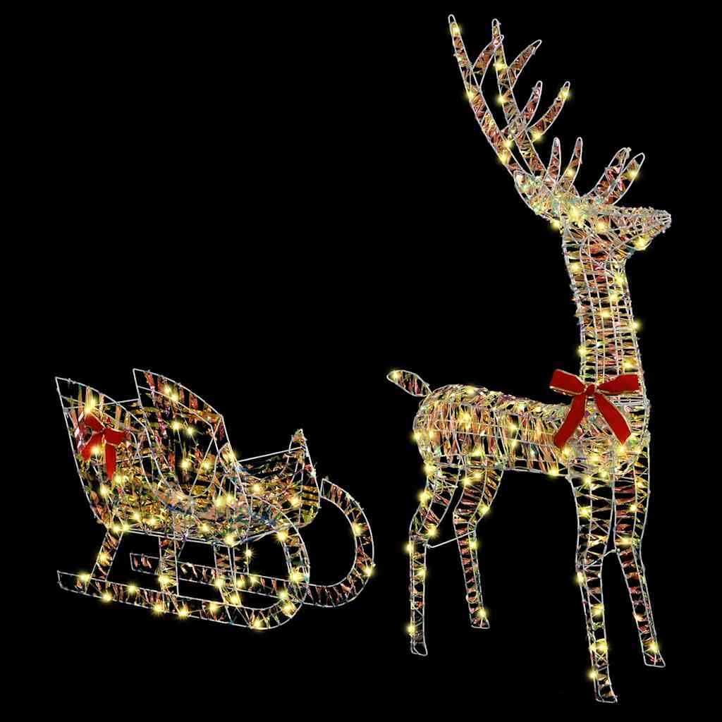 vidaXL Rentier Schlitten 200 LEDs Weihnachtsfigur warmweiß 129 cm