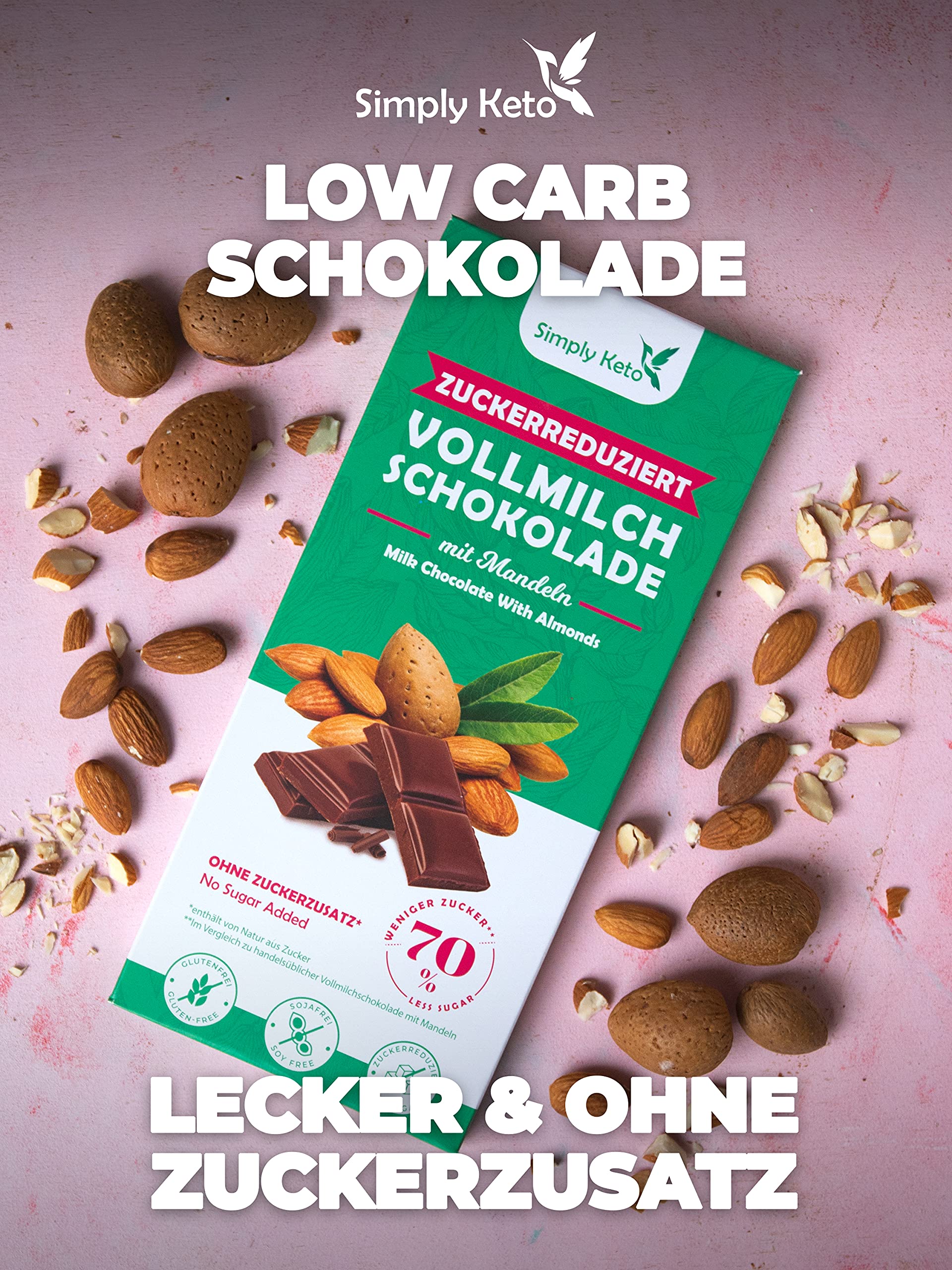 Simply Keto Süße Snacks Schokolade Mandel 40% Kakao
