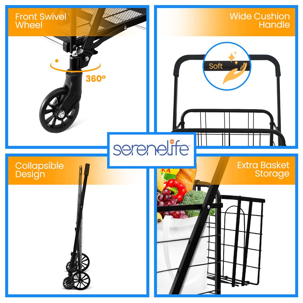 Serenelife Einkaufswagen klappbar schwarz 50 kg Trolley