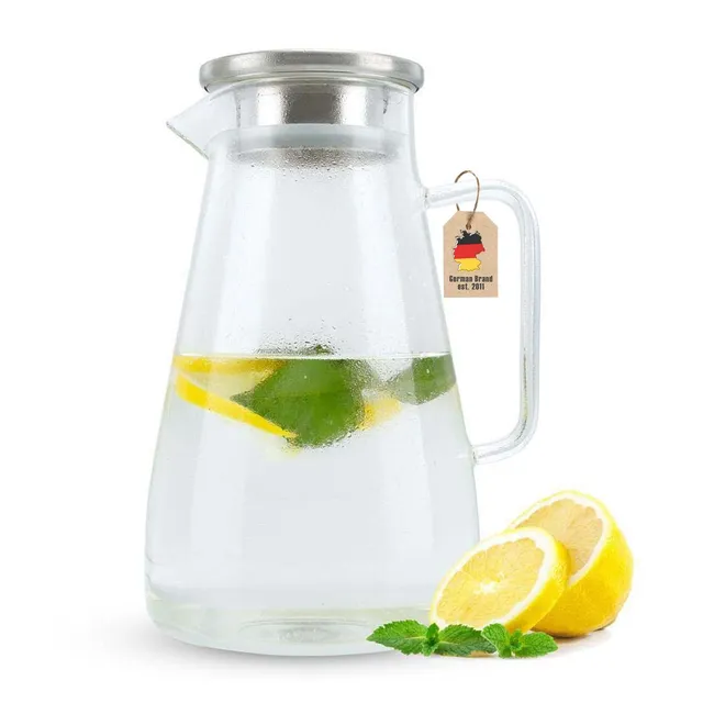 Intirilife Glaskaraffe 1500 ml Borosilikatglas Filterdeckel