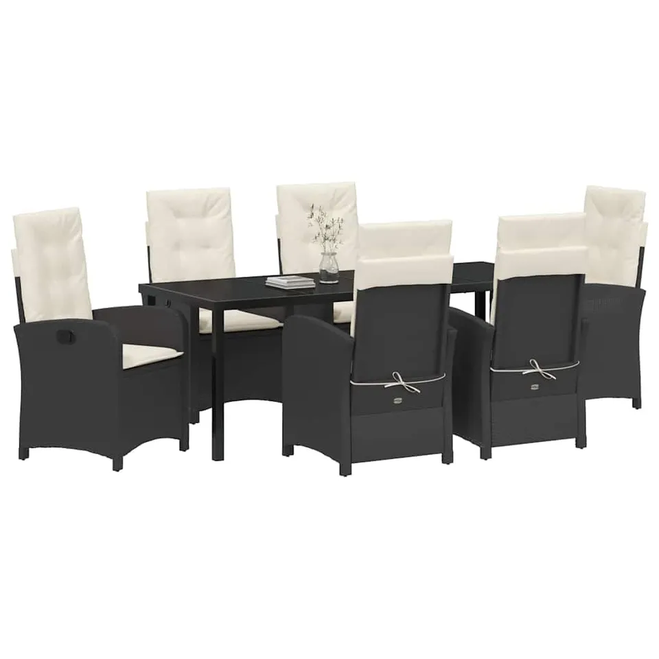vidaXL Garten Essgruppe 7-tlg Poly-Rattan Schwarz-Cremeweiß 6-Sitzer