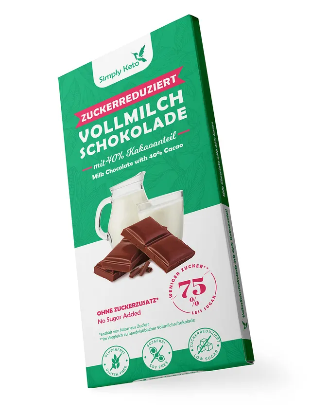 Simply Keto Vollmilch Schokolade 40% Kakao zuckerfrei 1 Stück