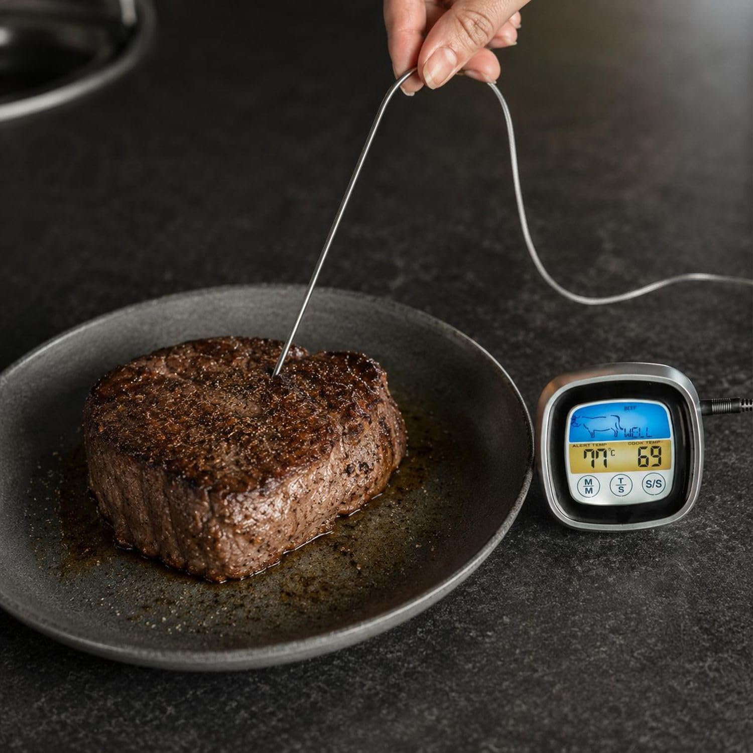 Intirilife Küche Grillthermometer digital Weiß 7x7 cm Timer