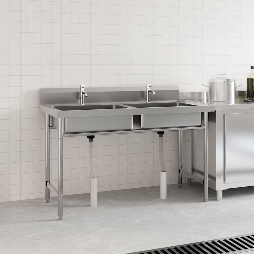 vidaXL Wirtschaft & Industrie Gastrospüle Doppelbecken Edelstahl