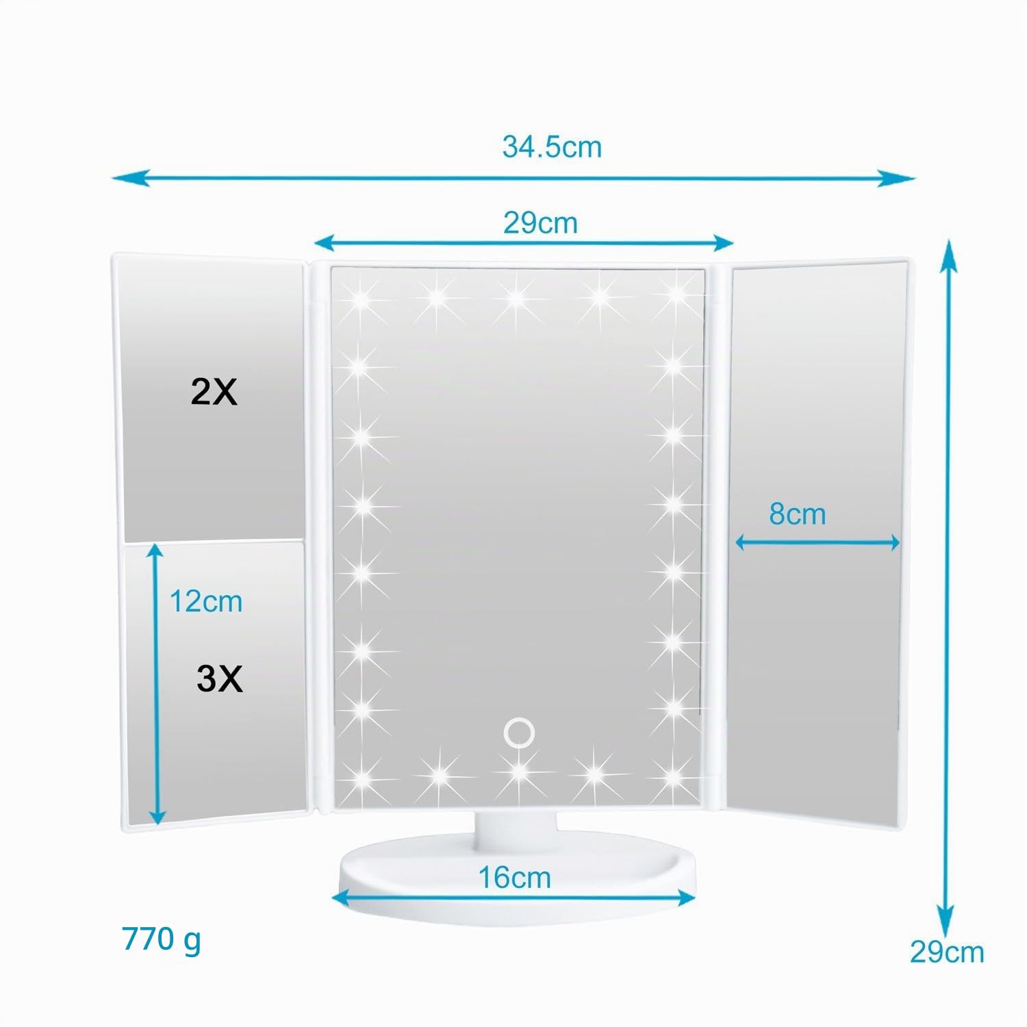 Intirilife Schminkspiegel LED Weiß 1X/2X/3X Klappbar USB