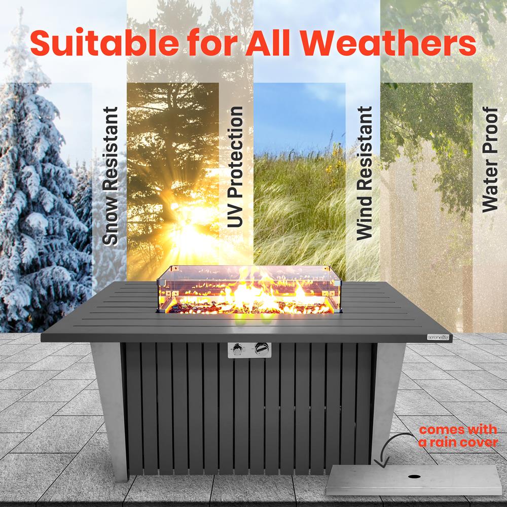 Serenelife Fire Pit Feuertisch 50.000 BTU mit Glas-Windschutz