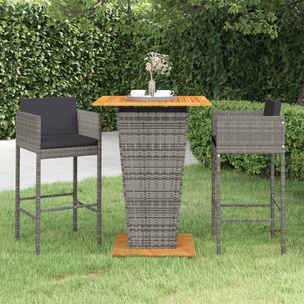 vidaXL Heim & Garten Gartenbar Set 3-tlg Poly Rattan Grau