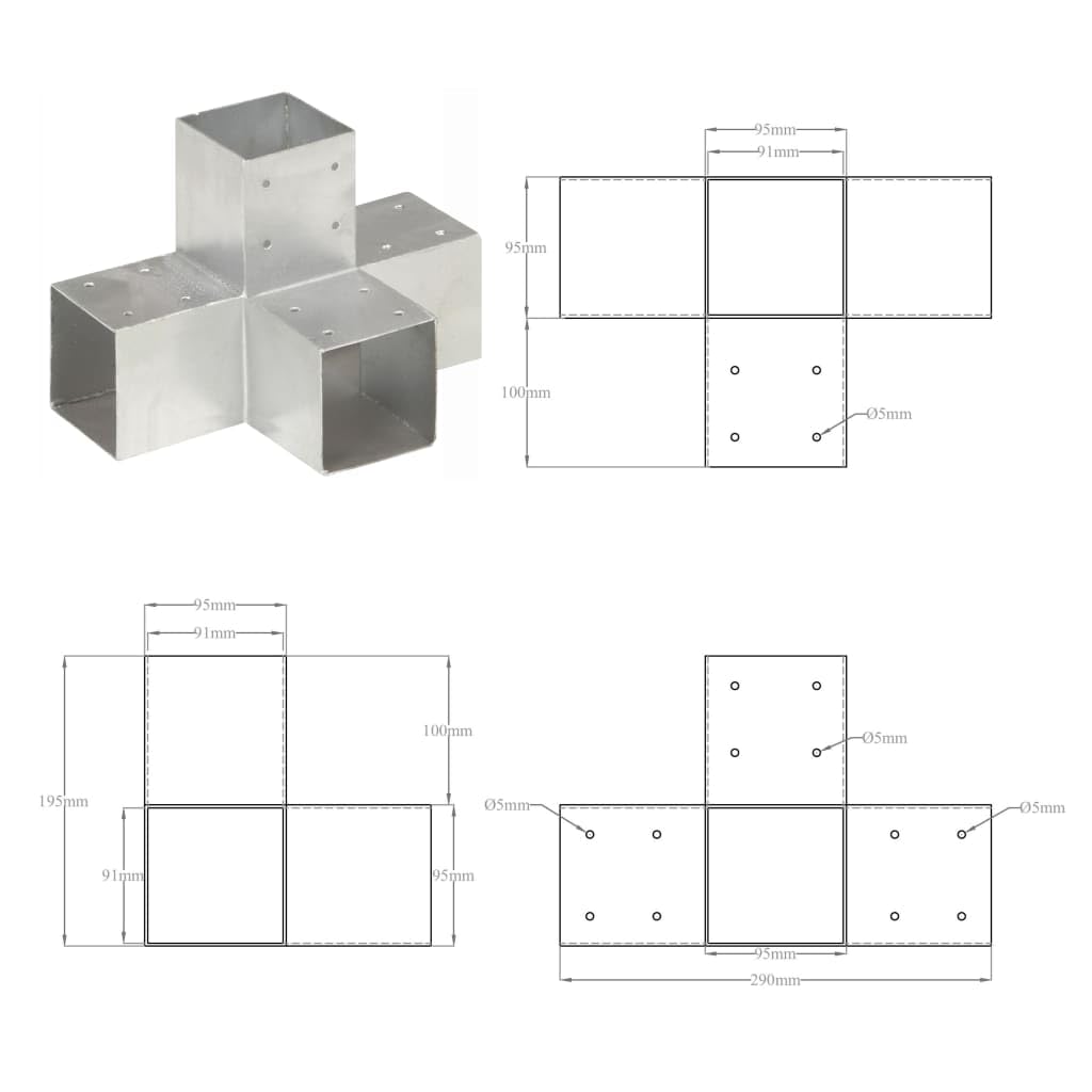 vidaXL Heim & Garten Pfostenverbinder X-Form 91x91 mm 4er