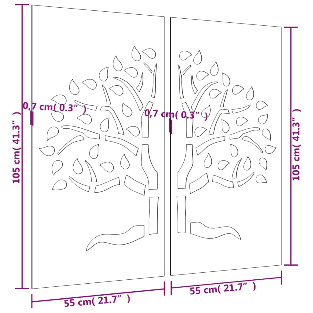 vidaXL Garten Wanddeko 2-tlg Cortenstahl Baum 105x155 cm