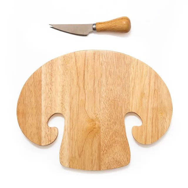 Kikkerland Kitchen Mushroom Schneidebrett Holz mit Messer