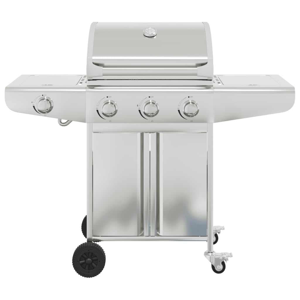vidaXL Gasgrill 4 Flammen Edelstahl Silber mit Rädern