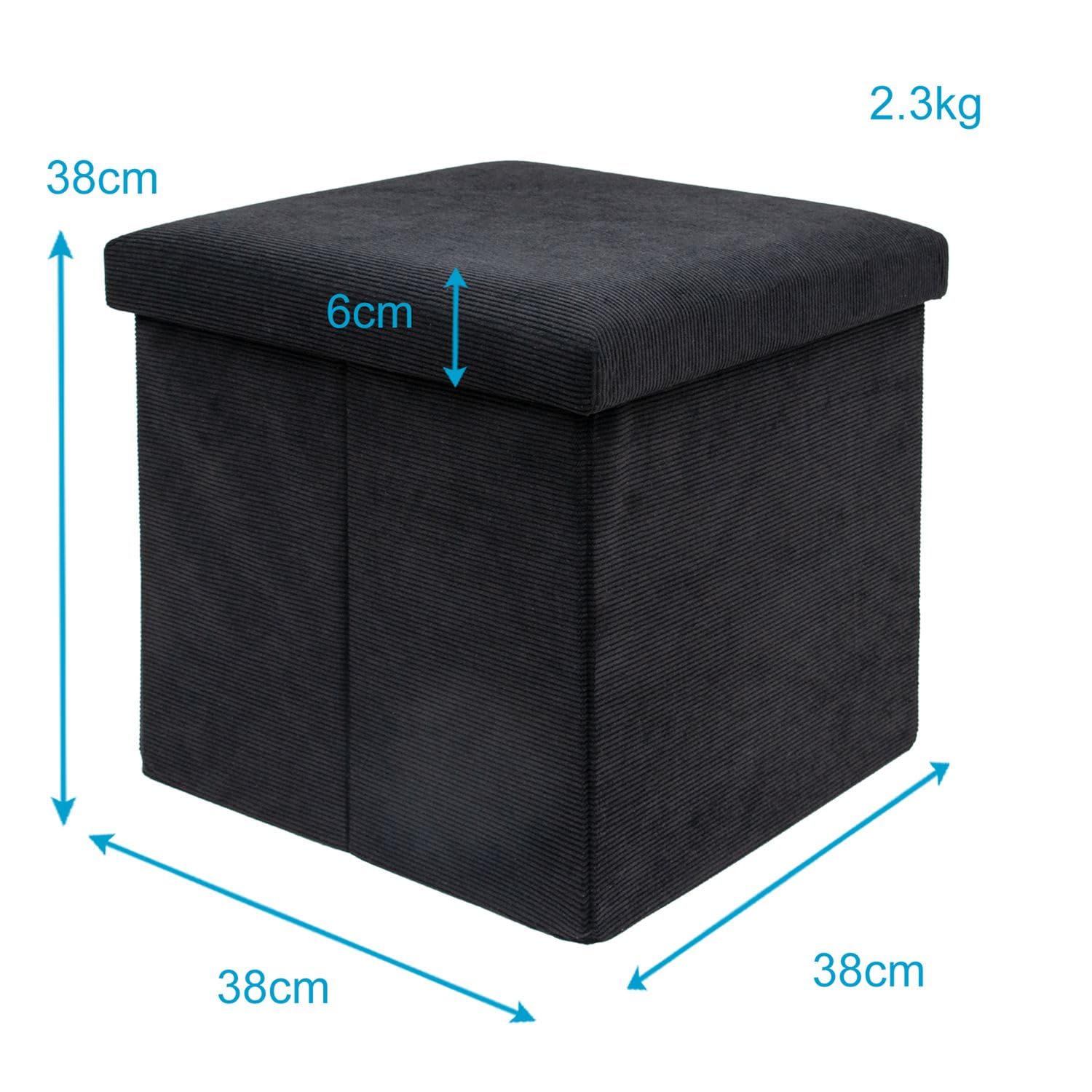 Intirilife Sitzhocker Sitzwürfel 38x38x38 Schwarz Cord Stauraum