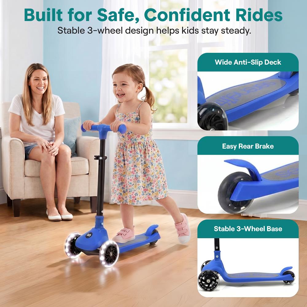Serenelife Scooters Kinderroller LED Blau verstellbar 3 Räder