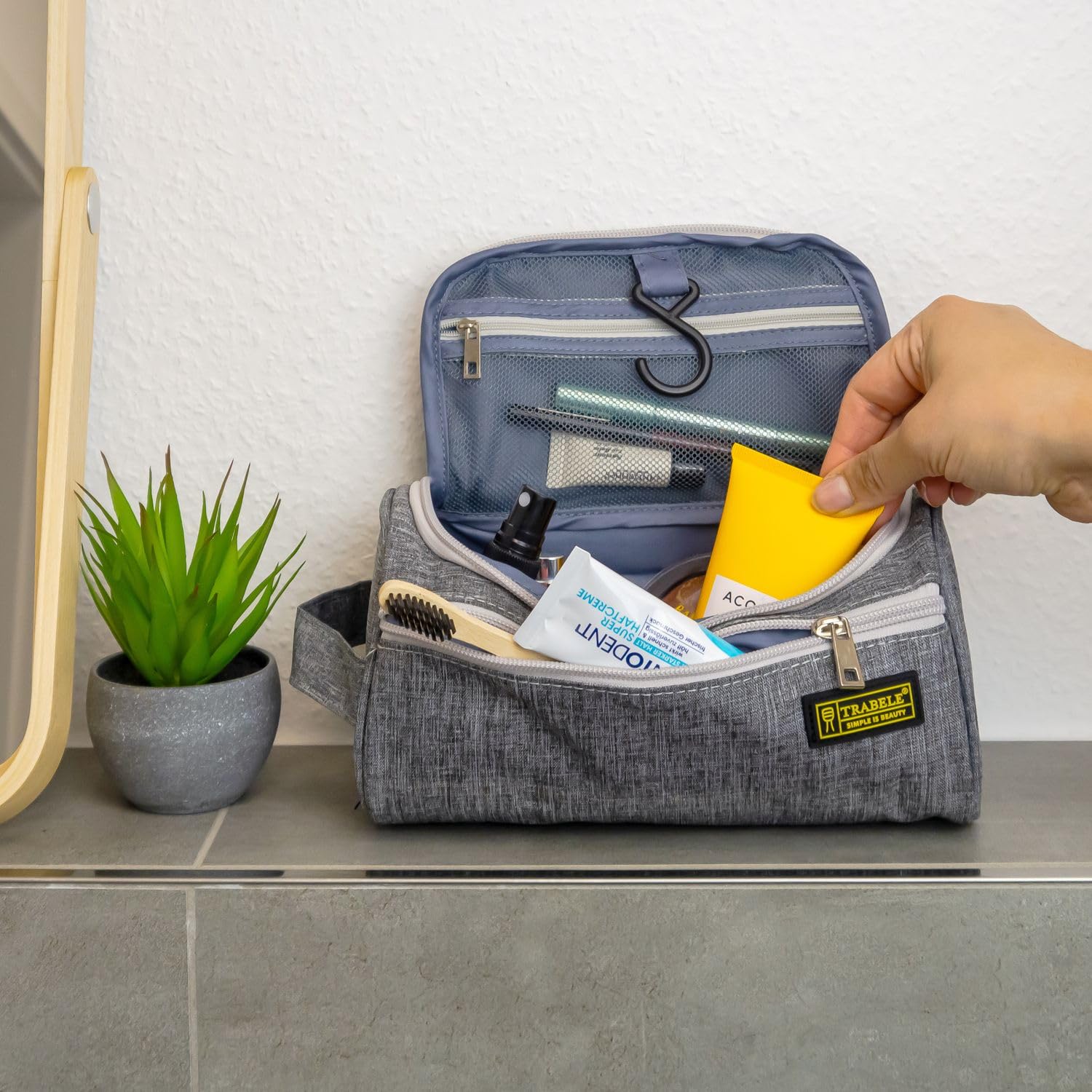 Intirilife Reisetasche Grau 24x12x12cm Polyester mit Reißverschluss