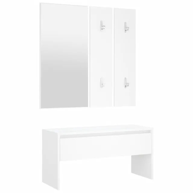 vidaXL Möbel Garderobenset Wandgarderobe Weiß mit Bank Spiegel