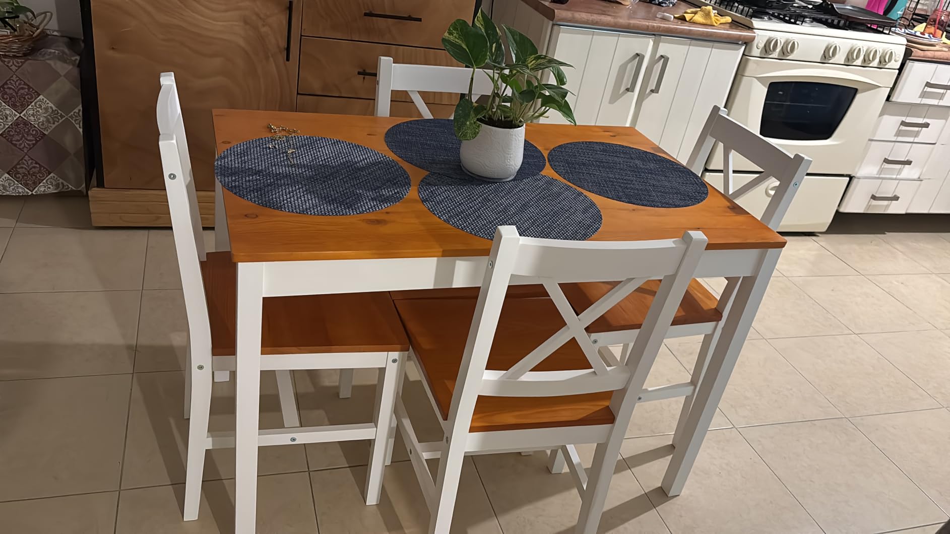 vidaXL Heim & Garten 5-tlg. Essgruppe Esstischset weiß Massivholz