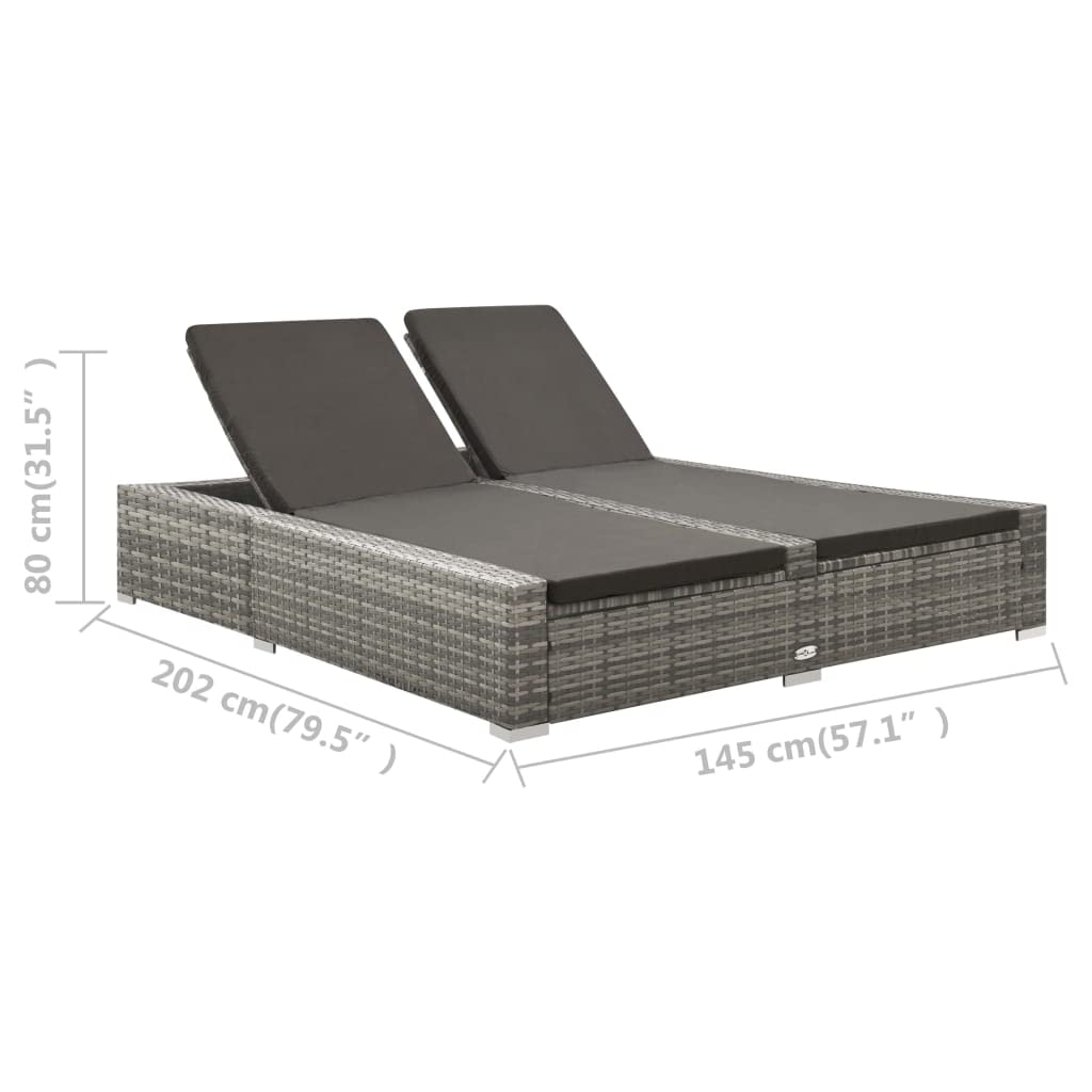 vidaXL Doppel Sonnenliege Poly Rattan Grau 2-Personen Liege