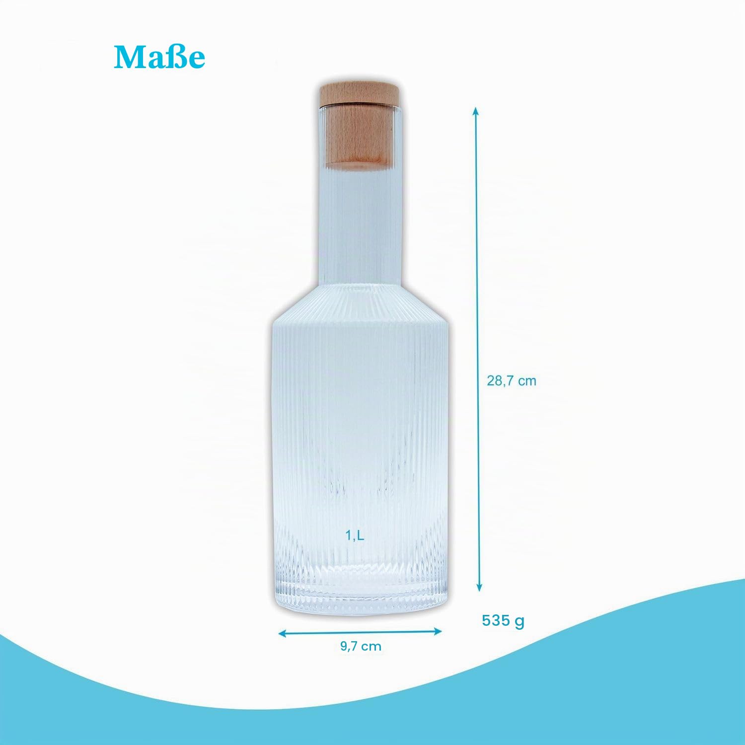 Intirilife Glaskaraffe Goldrand 1,7L Korken Wasserkaraffe
