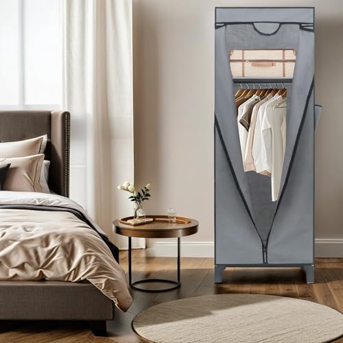 Intirilife Faltschrank 68x45x175cm Grau Stoff mit Stange