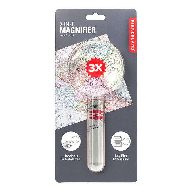 Kikkerland Tools 2-in-1 Magnifier Lupe 2x 3x Handlupe