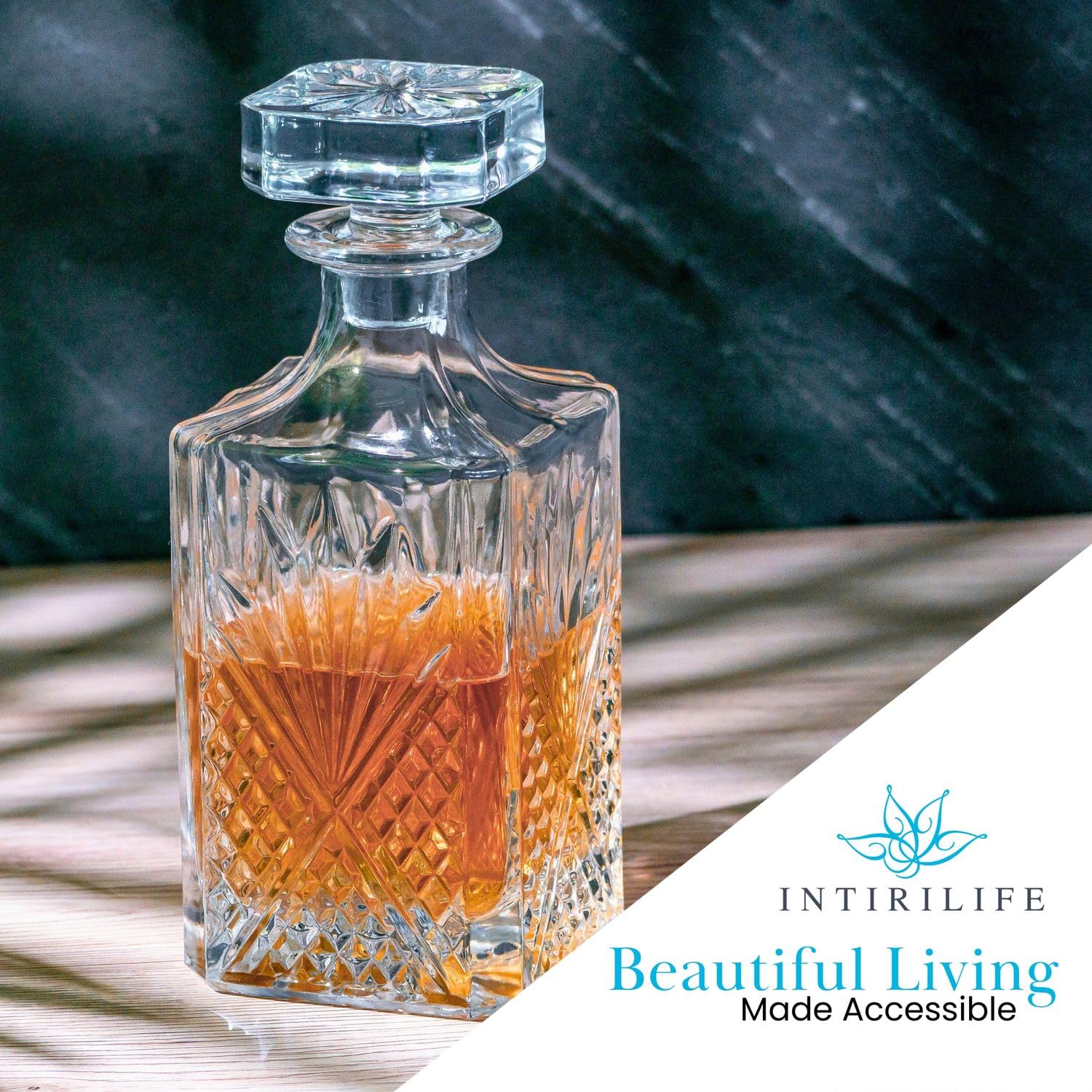 Intirilife Whisky Karaffe 800 ml Glaskaraffe mit Stopfen Schliff