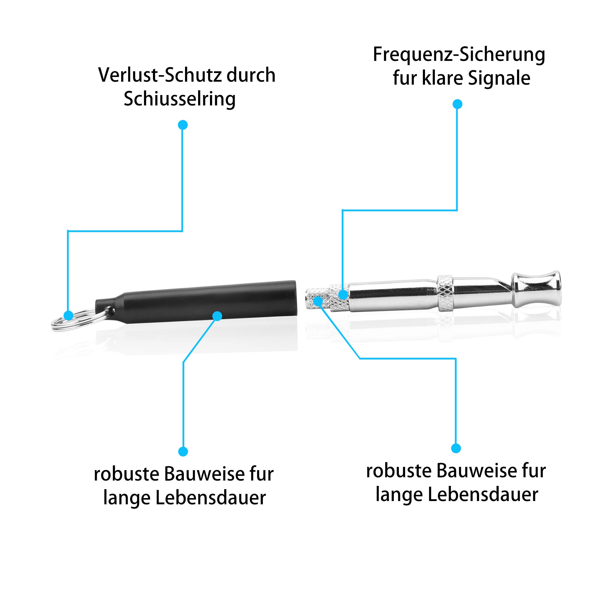 Intirilife Hundepfeife Trainingspfeife Schwarz Edelstahl 8 cm