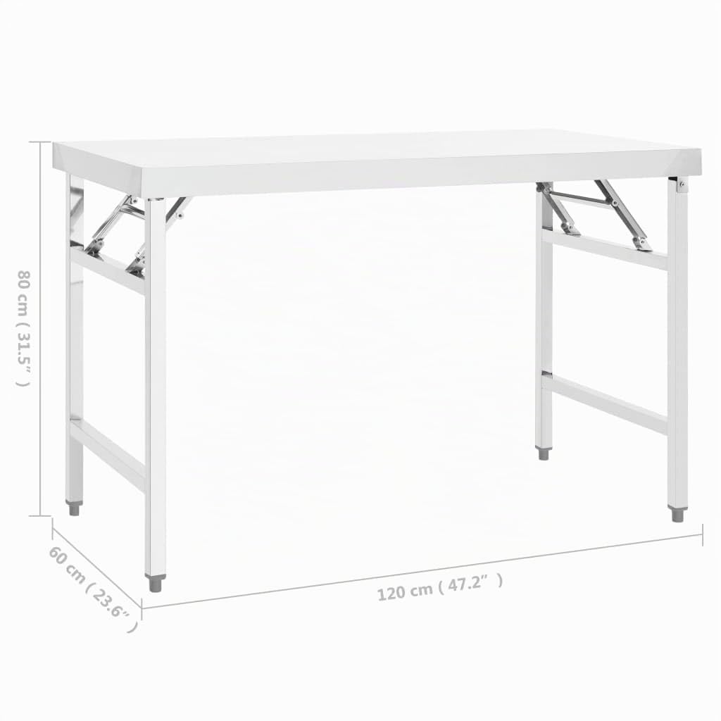 vidaXL Arbeitstisch klappbar Edelstahl 120x60x80 cm