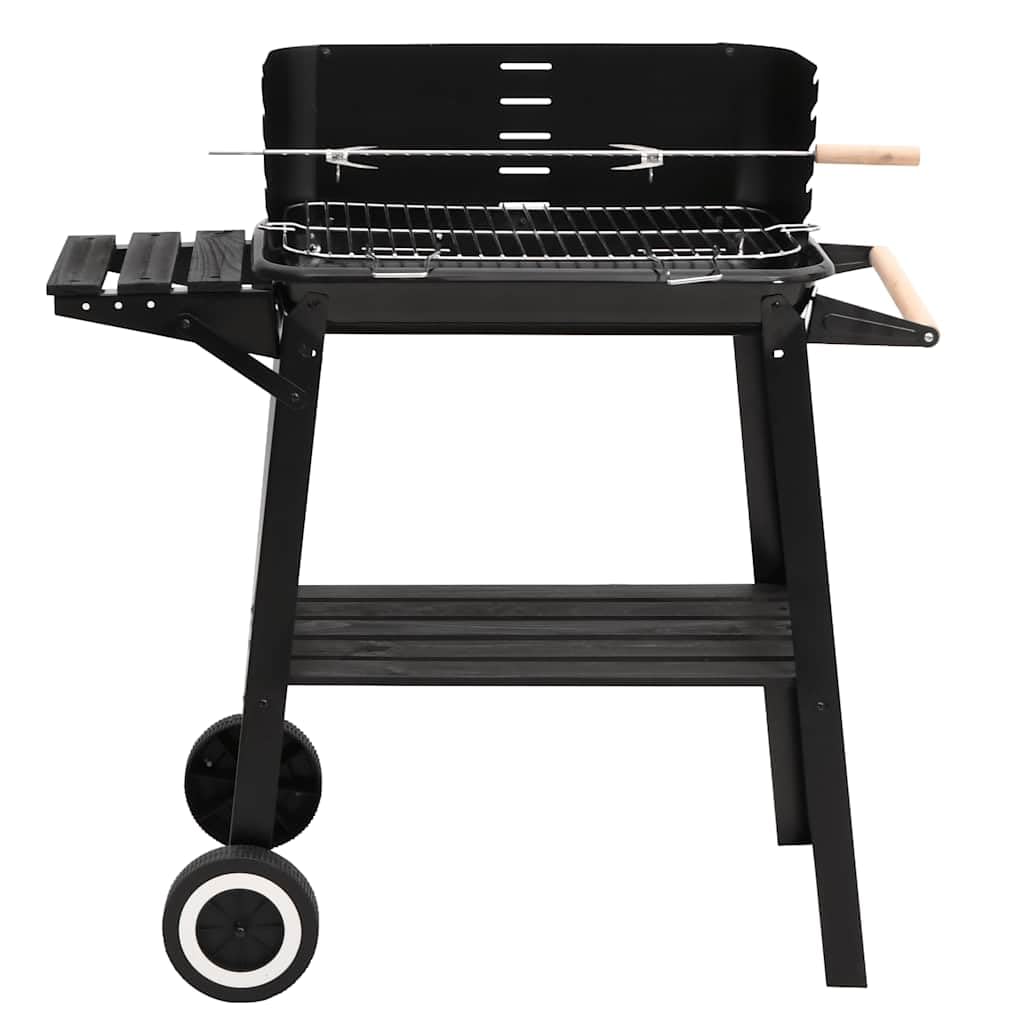 vidaXL Holzkohlegrill mit Rädern Schwarz Stahl höhenverstellbar