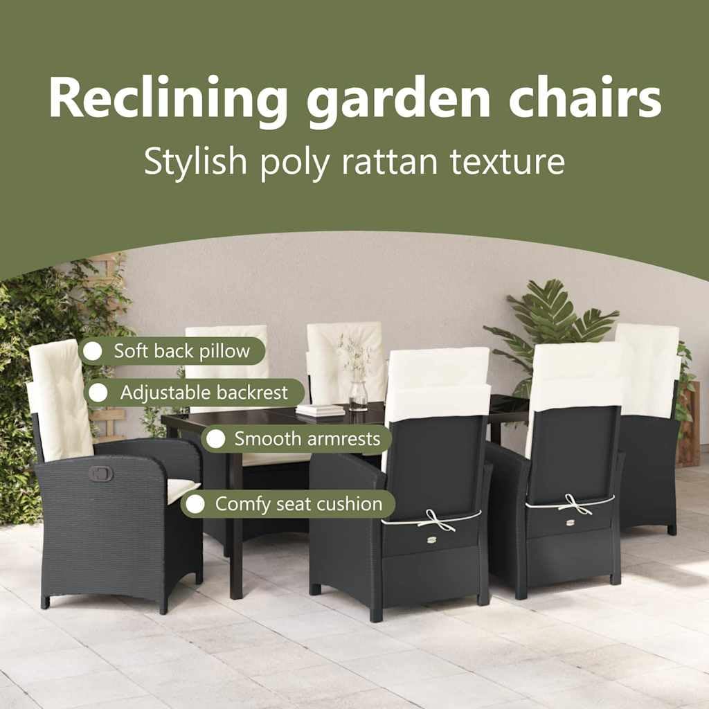 vidaXL Garten Essgruppe 7-tlg Poly-Rattan Schwarz-Cremeweiß 6-Sitzer