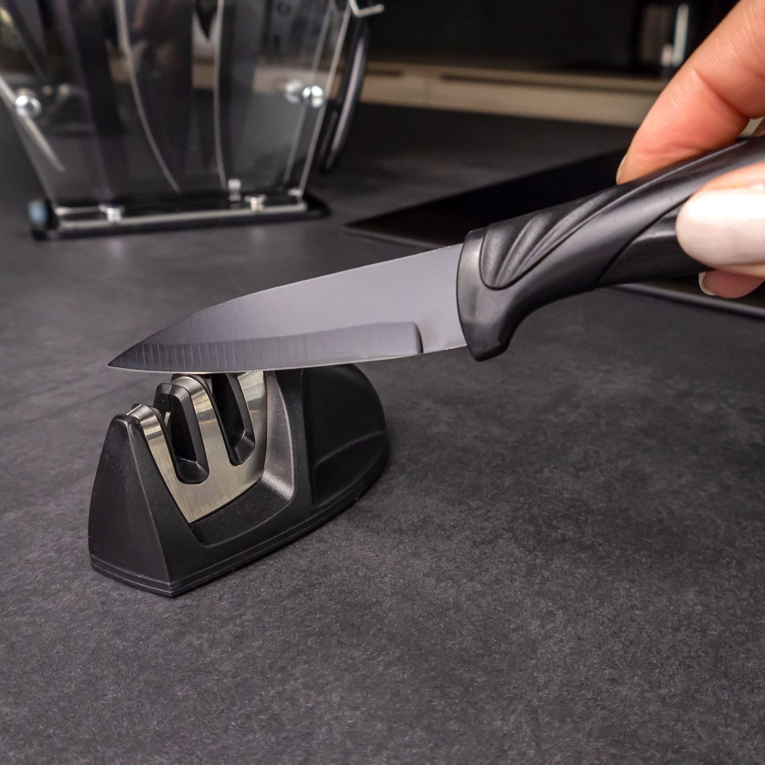 Intirilife Messerset 17-teilig Messerblock Schwarz Edelstahl