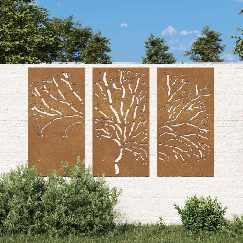 vidaXL Heim & Garten Wanddeko 3-tlg Cortenstahl Baum 105x55