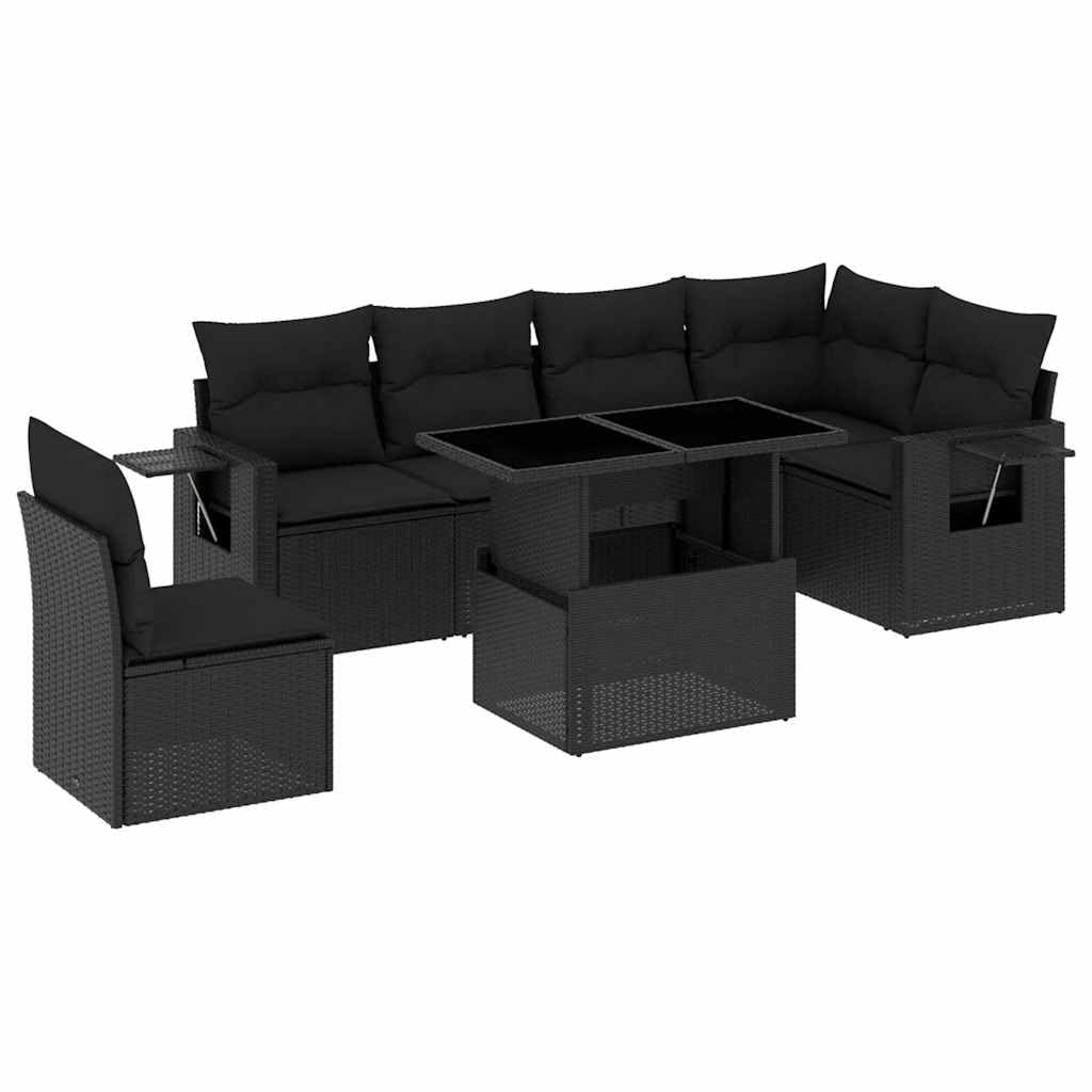 vidaXL Heim & Garten 7-tlg. Garten-Sofagarnitur Schwarz Rattan