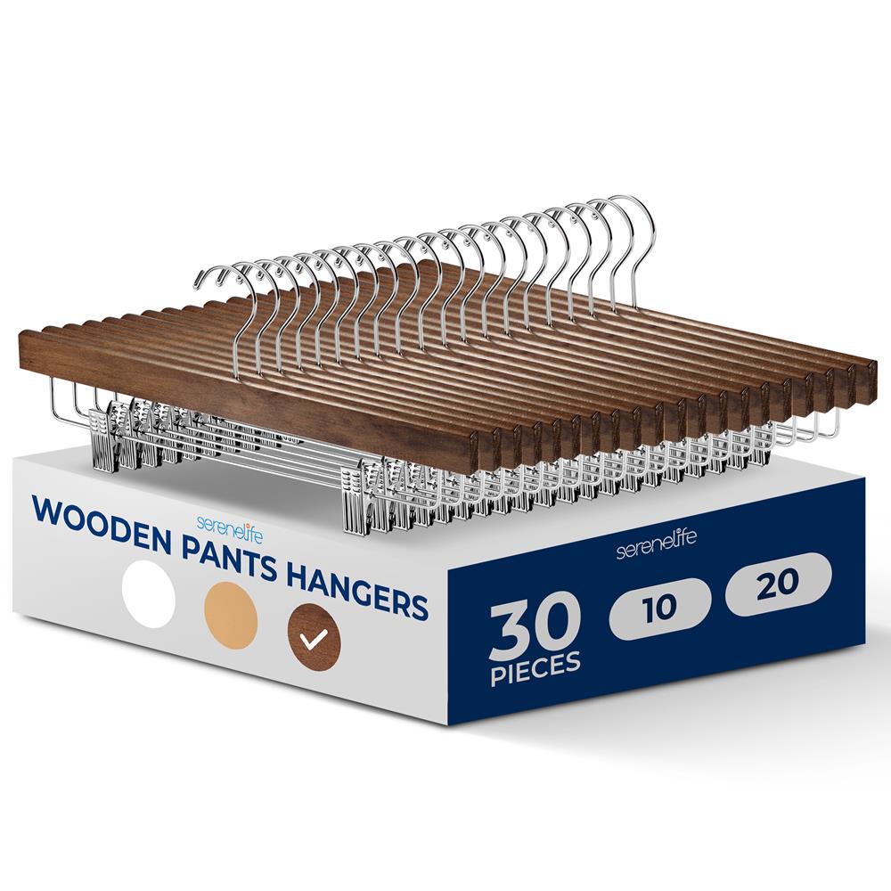 Serenelife Storage Hosenbügel Holz 30er braun mit Clips