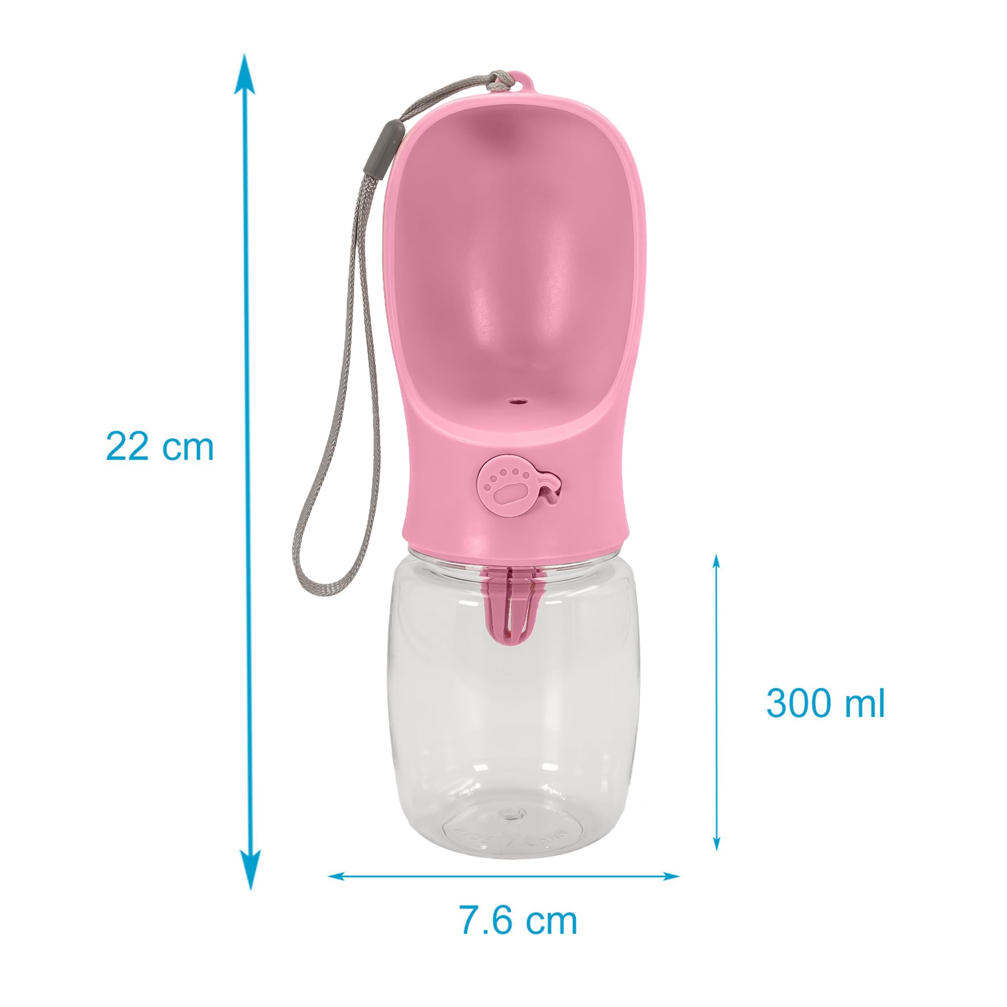 Intirilife Hunde Trinkflasche rosa 300 ml auslaufsicher Kunststoff