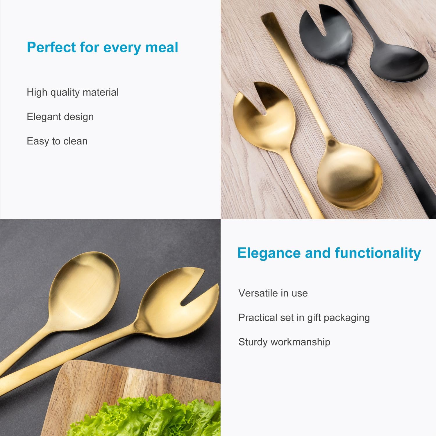 Intirilife Salatbesteck Edelstahl Gold Matt 24,5 cm 2tlg