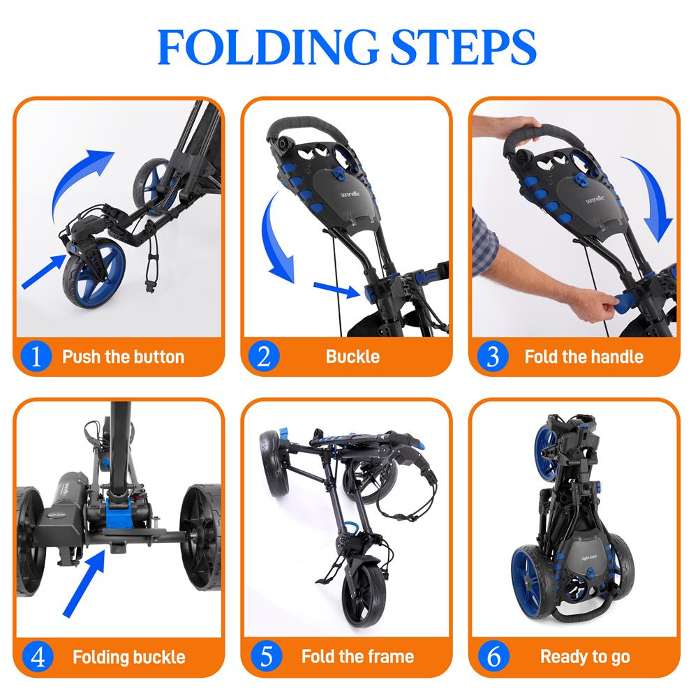 Serenelife Camping SLGZ48 Golf Trolley 3-Rad Alu faltbar