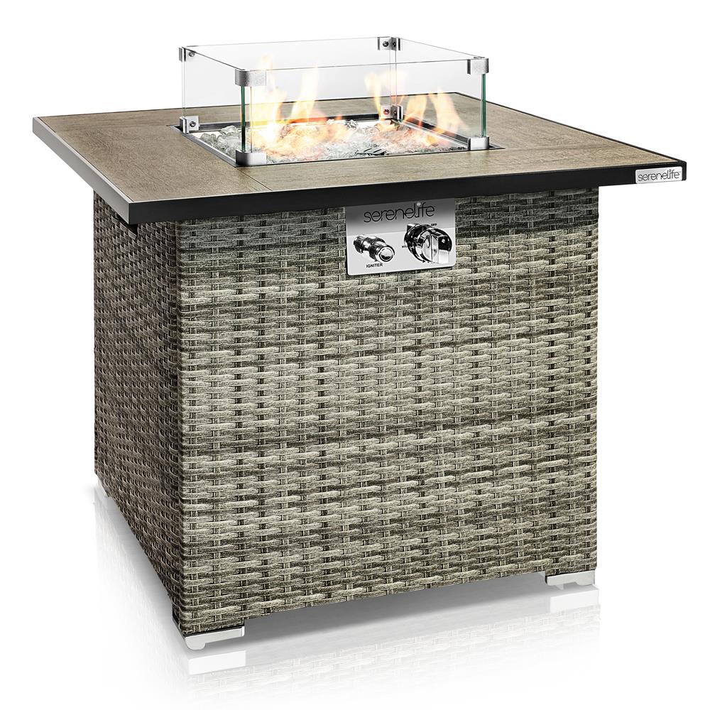 SereneLife Feuertisch Gas 50000 BTU Rattan Edelstahl