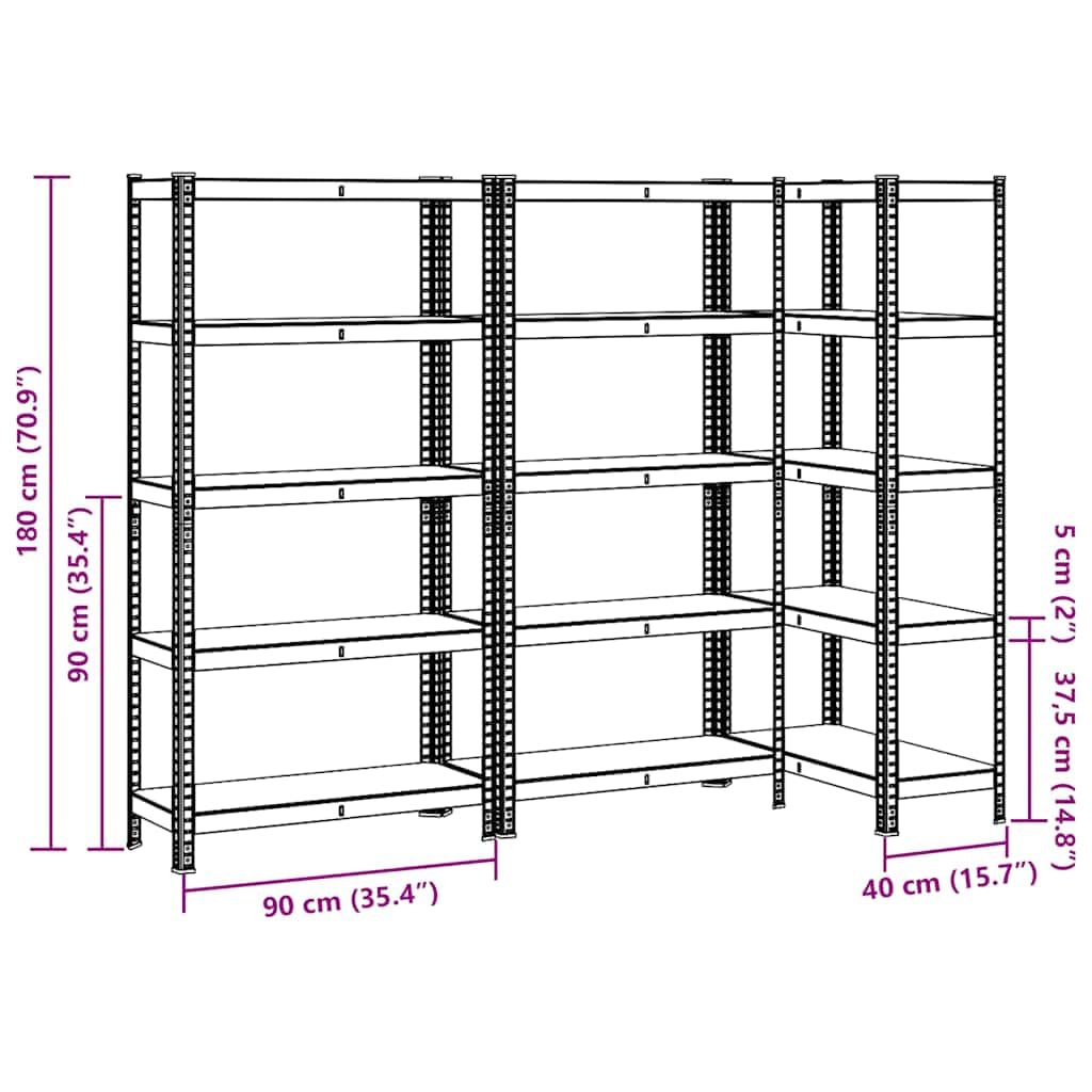 vidaXL Regal-Set 5 Böden 3 Stk Silber Schwerlastregal