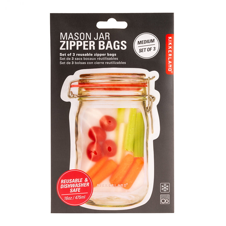 Kikkerland Home Medium Zipper Bags Zip Beutel 3er wiederverwendbar