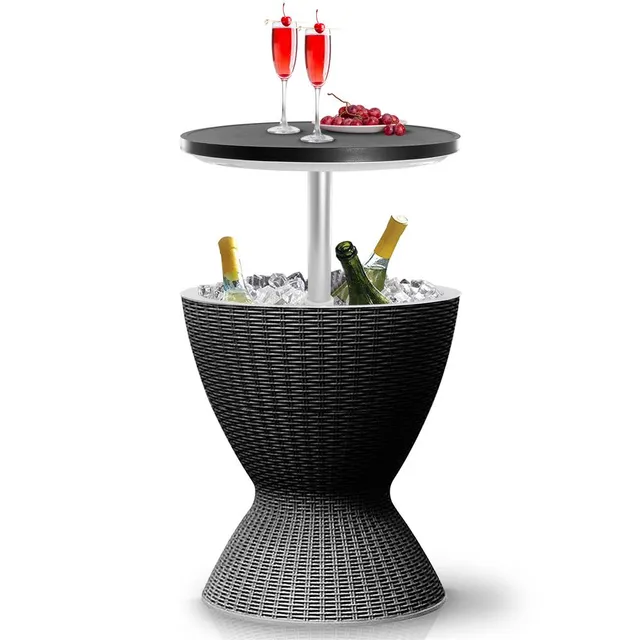 Serenelife Furniture Kühlbar Tisch Schwarz Rattan 28 L