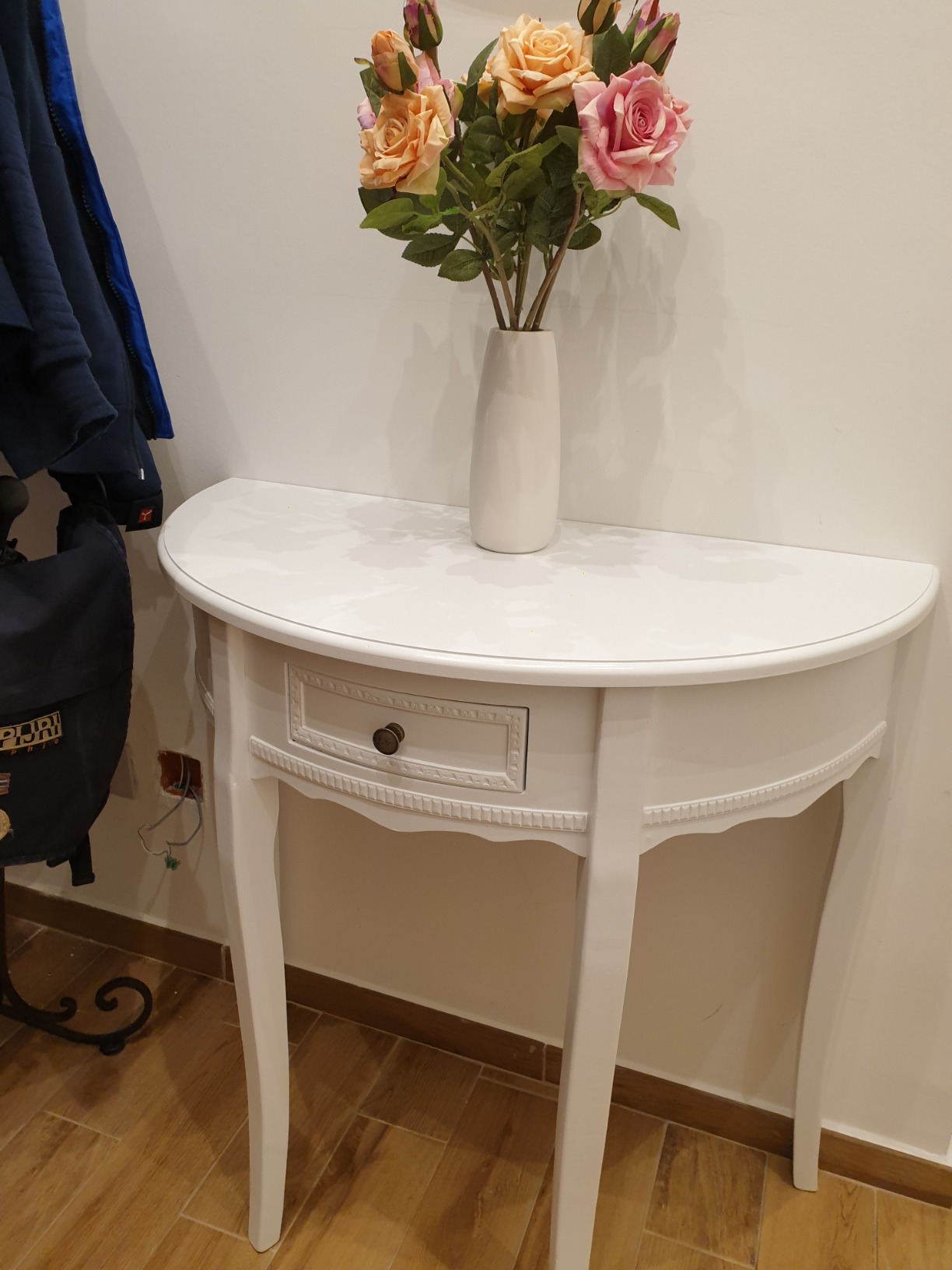 vidaXL Konsolentisch halbrund weiß mit Schublade MDF 80 cm