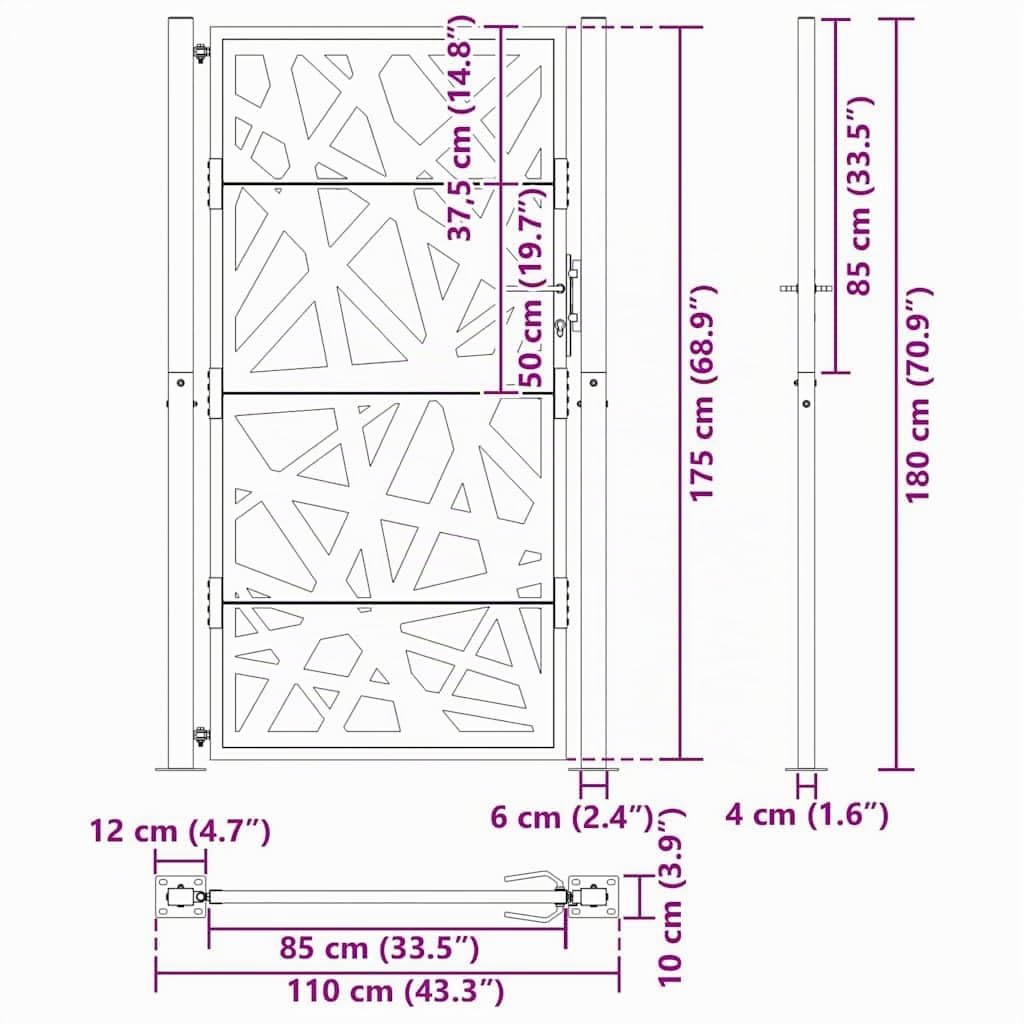 vidaXL Gartentor Schwarz 100x175 cm Stahl abschließbar