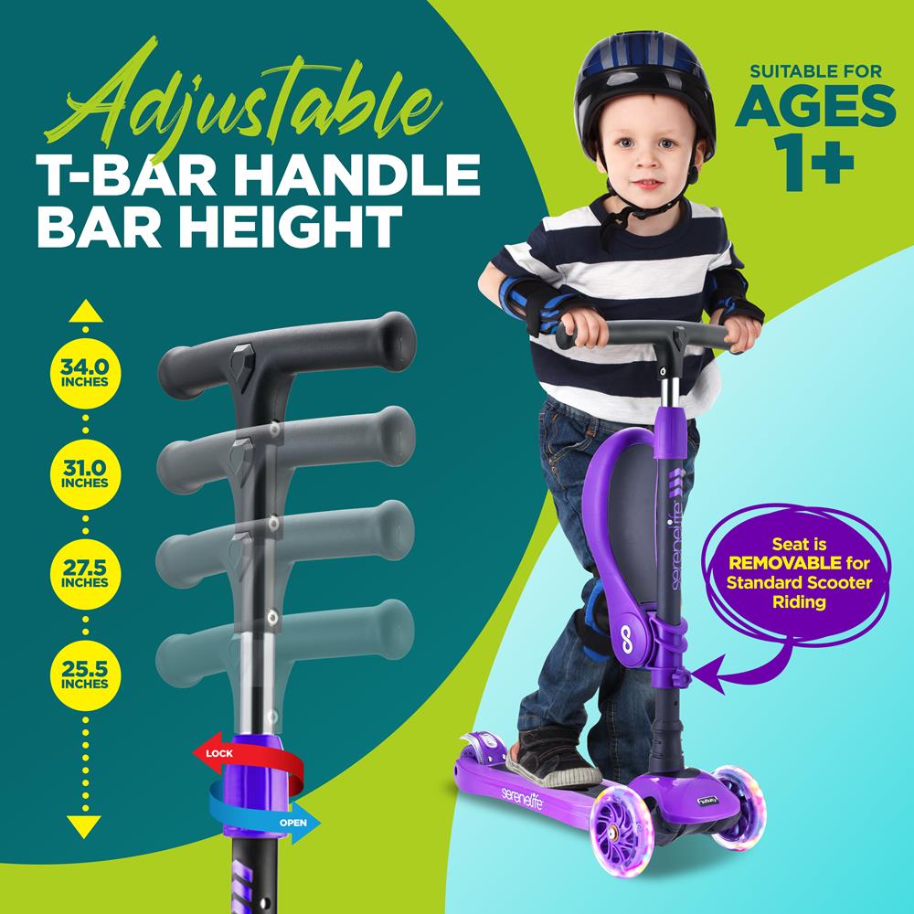 Serenelife Scooters Kinderroller 3-Rad Lila mit Sitz und LED