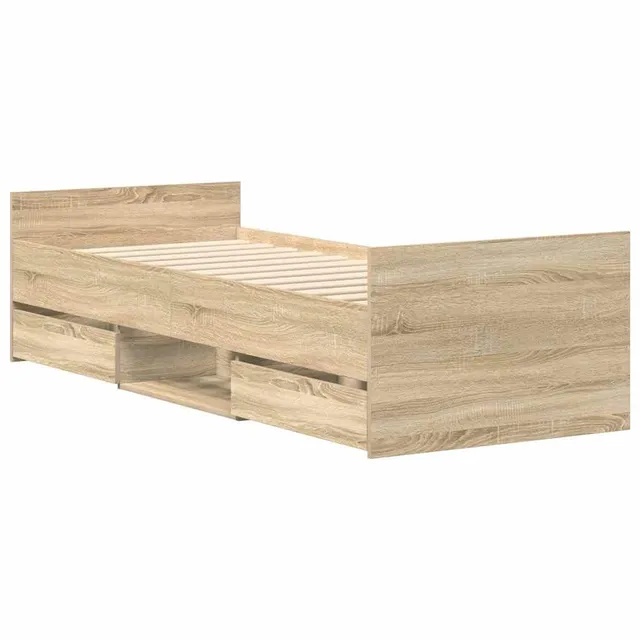 vidaXL Bettgestell 90x200 Sonoma-Eiche mit Stauraum