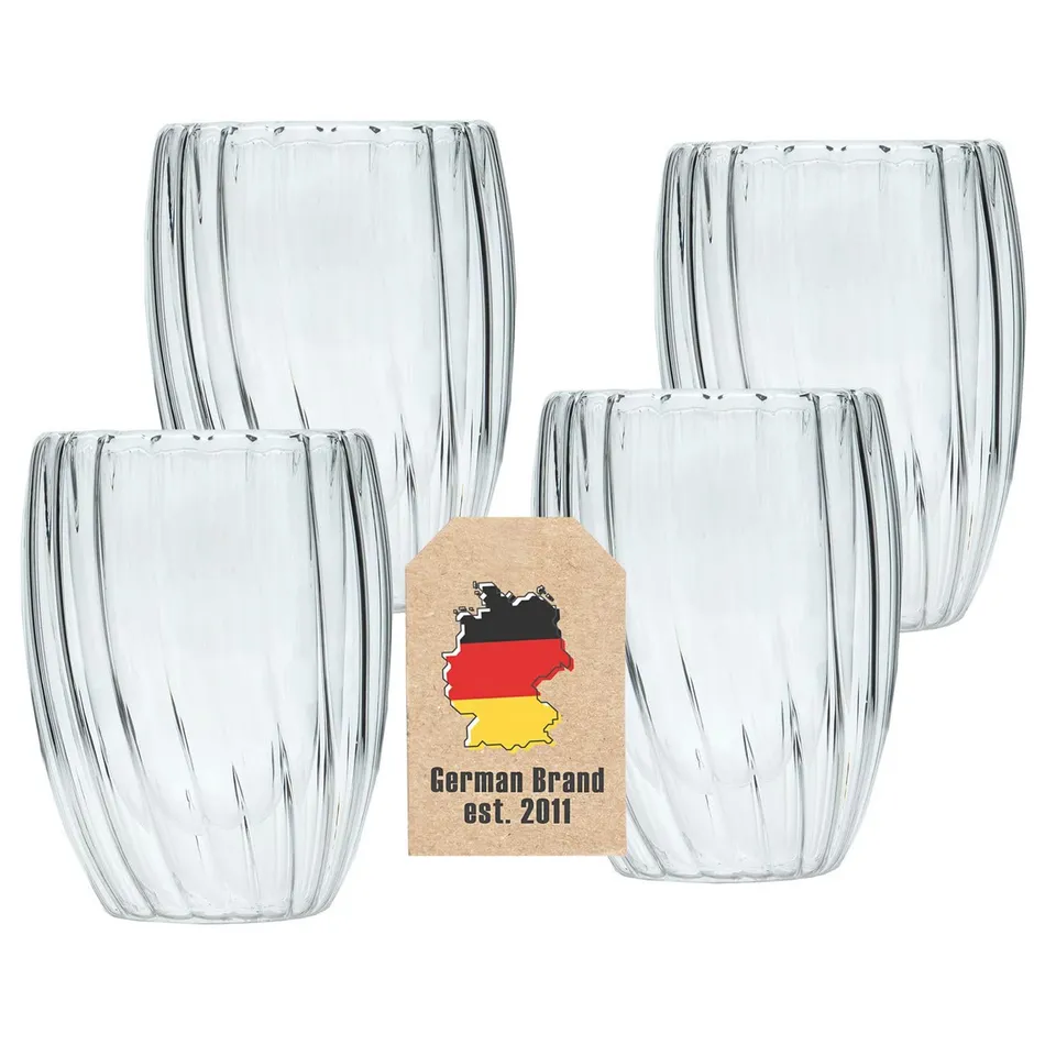 Intirilife Thermo Gläser Doppelwandig 210 ml 4er Set gerillt